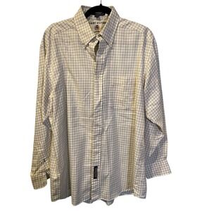 Tommy Hilfiger Mens Button Down Shirt 16-34 White Blue Tan Check Cotton Crest